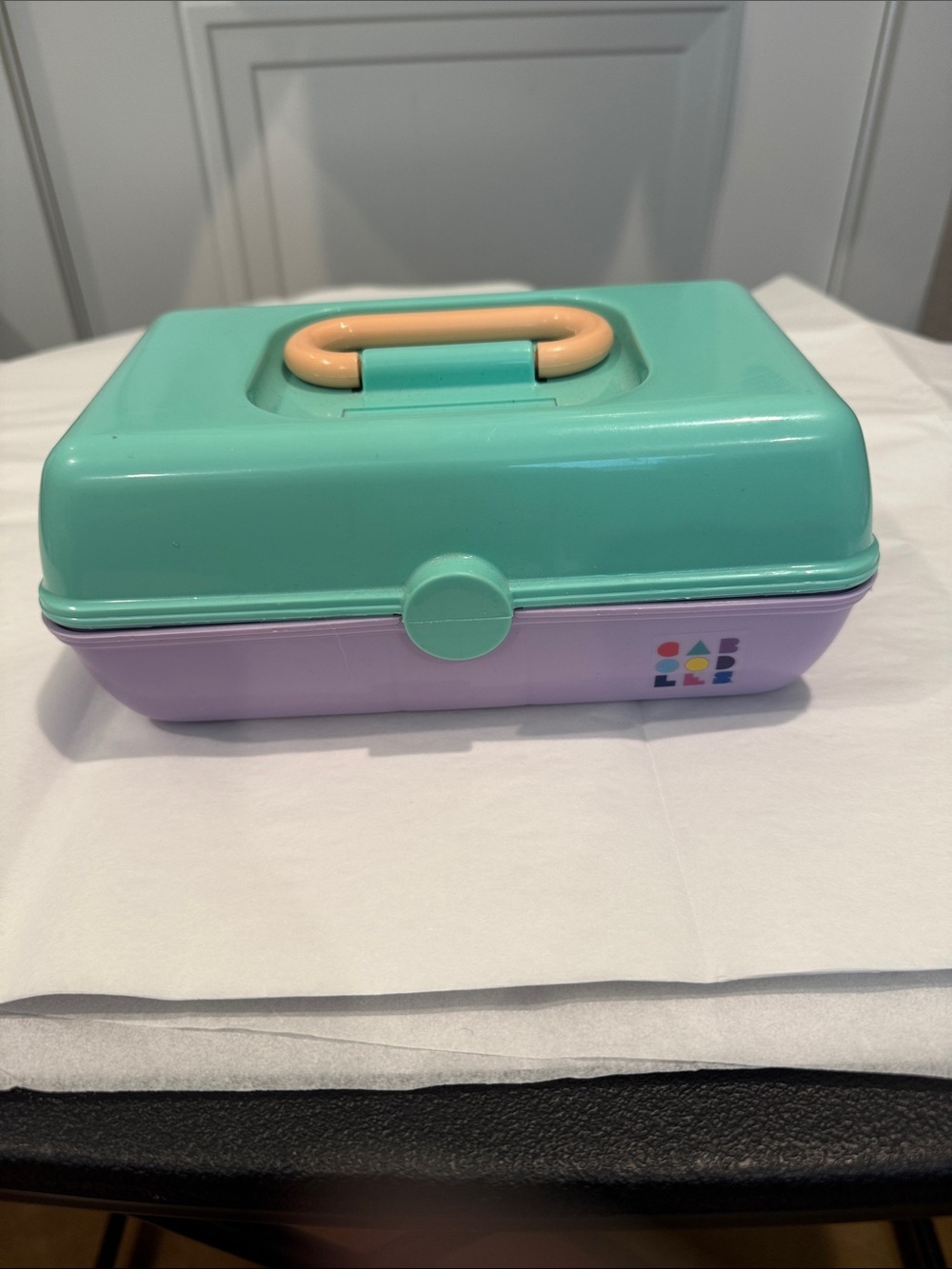 Classic Caboodles Mint Green & Lavender Makeup Case with Peach Handle
